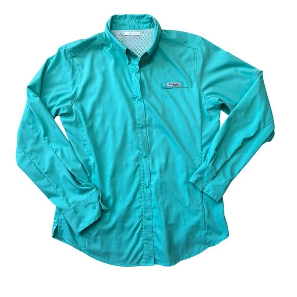 COLUMBIA PFG women's long sleeve, button up shirt Size Medium, Blue/Teal - Picture 1 of 12